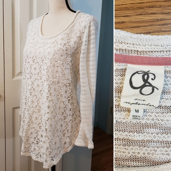 Anthropologie Tops - One September | Lace 3/4 Sleeve Pocket Tee
